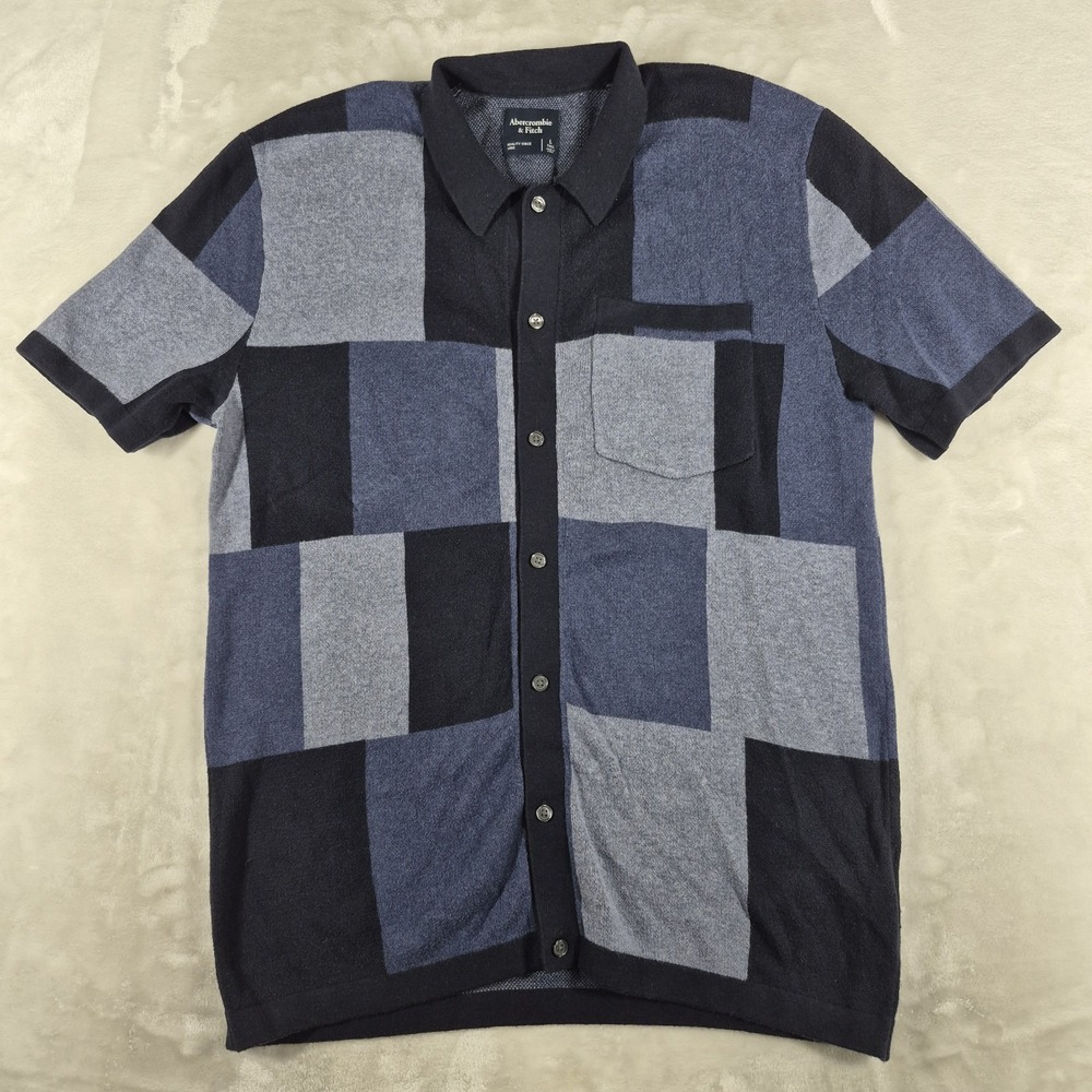 Abercrombie & Fitch Button Up Shirt Men's Large Tall LT Blue Colorblock Comfort